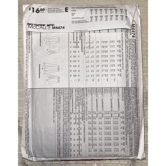 McCall's Sewing Pattern M4474 Women's Skirts Plus Sizes 18W-20W-22W- 24W Uncut - Picture 2 of 2